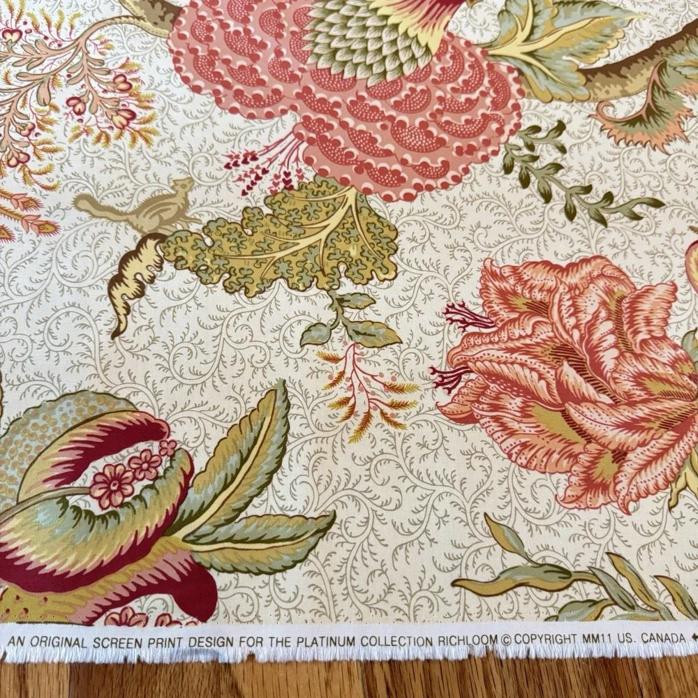 Vintage Richloom Jacobean Floral Fabric 25 Yds 55